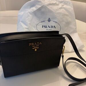PRADA Bandoliera In Pelle Saffiano + Soft Calf 1 Nero Black Cross Body Purse Bag